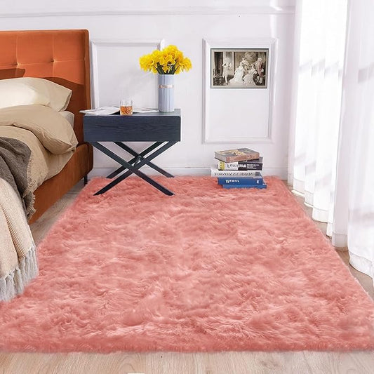 Pink Shag Washable 5x7 Area Rugs for Living Room Big Fluffy Sheepskin Fur Rug for Bedroom Shaggy Nursery Rug