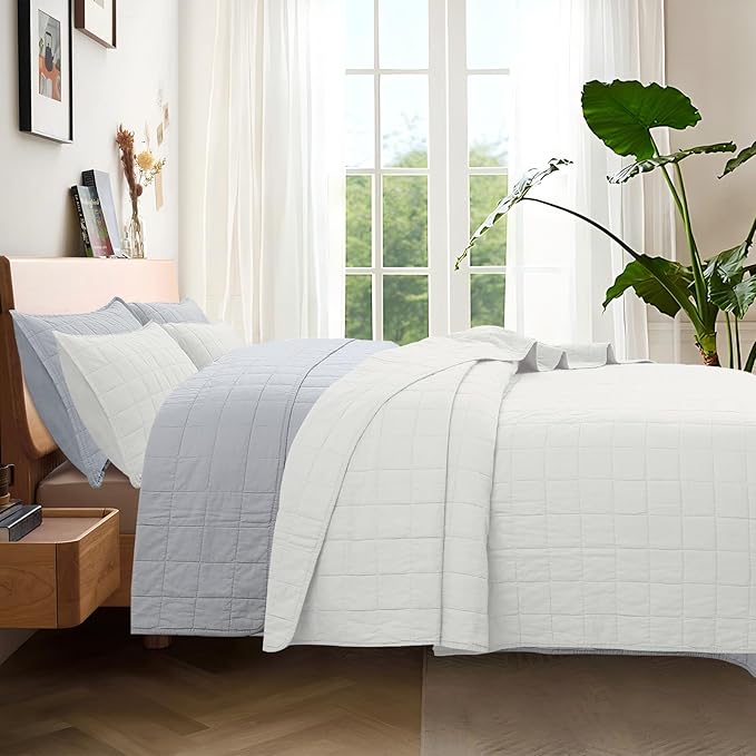 100% Cotton Quilt Sets Queen Size- Soft Lightweight Quilt Bedding Set for Bedroom Decor- Bedspread in Geometric Pattern with 2 Pillow Shams for All Season, 90x98 inches