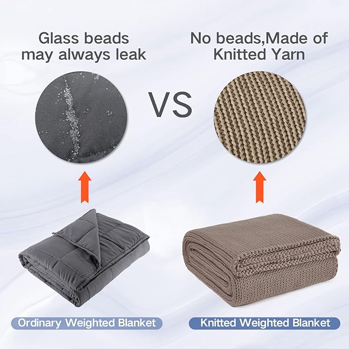 Guohaoi Knitted Weighted Blanket for Adults (Beige 48"x72" 12lbs) No Beads Cooling Throw Blanket for Hot Sleepers, Home Decor Breathable Chunky Knit Heavy Blanket Use on Full Size Bed