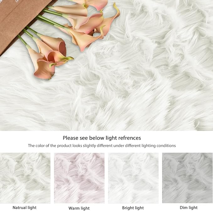 White Faux Sheepskin Shag Fur Rug Washable Area Rugs for Living Room Nursery Rugs for Bedroom 2x3 Rectange Rug Cute Home Décor