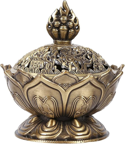 Lotus Incense Burner Holder Cone Incense Holder 9 Holes Vintage Incense Burner Cover for Stick and Cone Incense(Bronze)