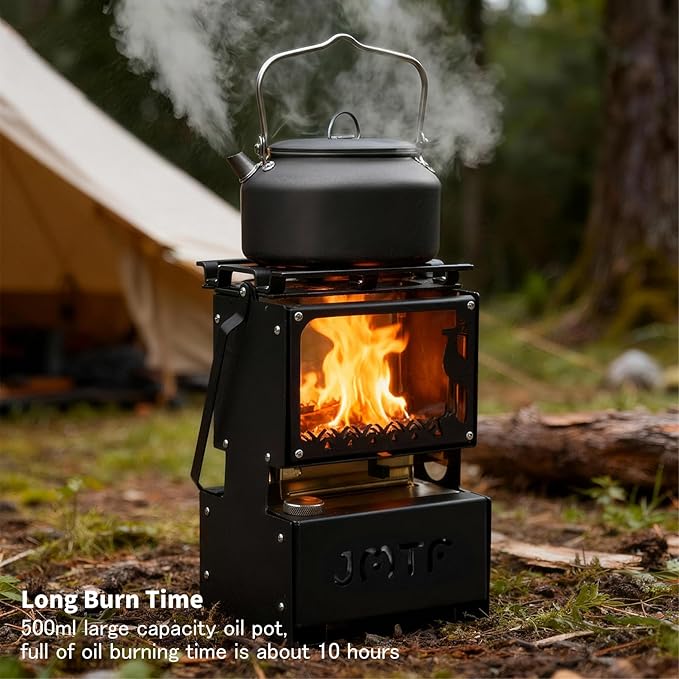 HAIGE Portable Oil Lantern & Stove: Outdoor Camping Fuel Lamp for Lighting, Cooking and Warming | Compact, Black