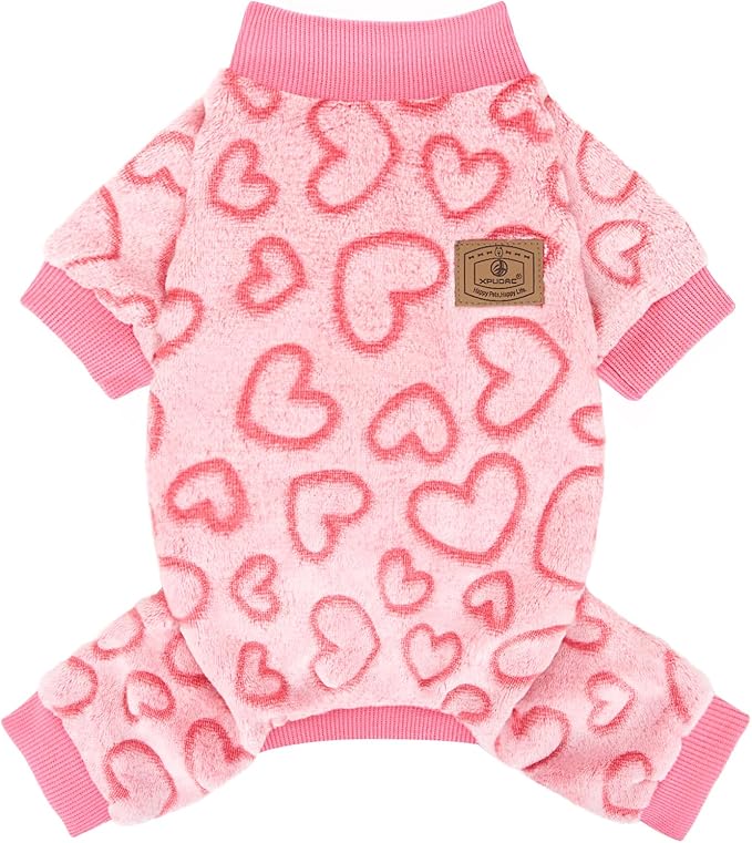 XPUDAC Dog Pajamas Heart Fleece Dog Sweater Winter Puppy Clothes for Small Medium Dogs Girl Pet Holiday Clothes Doggie Outfits for Valentines Day, XL