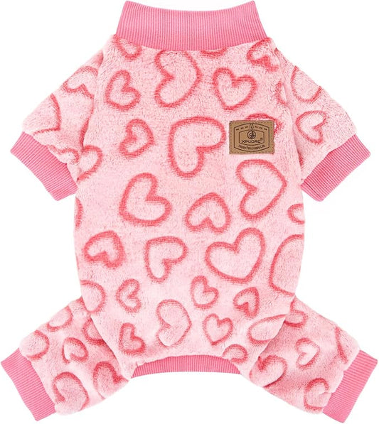 XPUDAC Dog Pajamas Heart Fleece Dog Sweater Winter Puppy Clothes for Small Medium Dogs Girl Pet Holiday Clothes Doggie Outfits for Valentines Day, XL