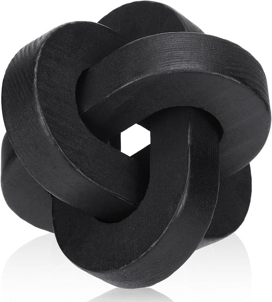 Yalikop 3 Link Wood Knot Decor - Hand Carved Coffee Table Decoration, Boho Chain Link Decor, Modern Shelf, Rustic Objects for Home Living Room Bedroom(Classic,Black)