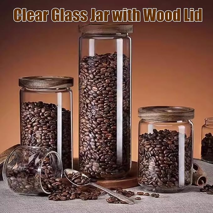Viovian Glass Storage Jars with Airtight Lids 34 oz Coffee Sugar Decorative Clear Glass Canister Kitchen Wide Mouth Jar for Food Candy Cookie 1000ml