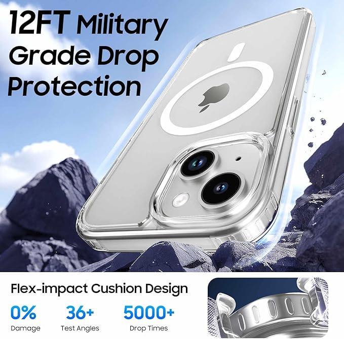 Ntwinro Magnetic for iPhone 13 & iPhone 14 Clear Case (Compatible with MagSafe) with Blue Detachable Wallet & Card Holder for 3 Cards [RFID Blocking] Military Grade Protective Slim Phone Cover