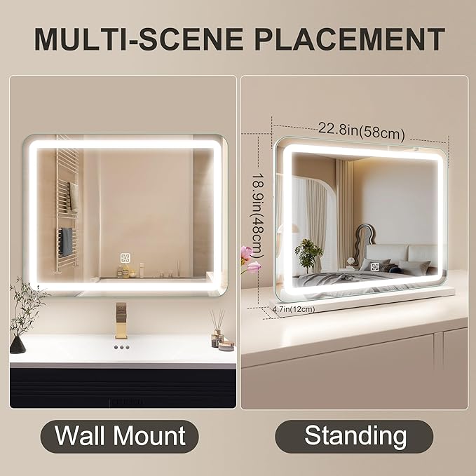 STARLEAD 22.8" x 18.2" Makeup Mirror with Lights and 10X Magnification, 3-Color Dimmable LED Lighting & Touch Control, USB Charging Port for Travel/Dressing Room