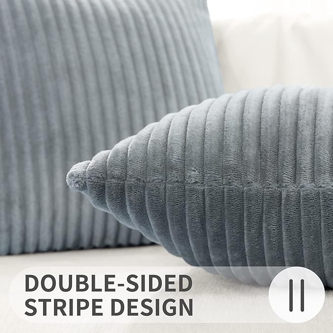 Simmore Decorative Spring Euro Sham Throw Pillow Covers 26x26 Set of 2, Soft Natural Plush Flannel Double-Sided Fluffy Couch Pillow Covers for Sofa Living Room, Grey