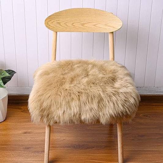 Softlife Camel Faux Fur Sheepskin Chair Cover 2 PCs Seat Cushion Pad Super Soft Area Rugs for Living Bedroom Sofa Dorm (1.6ft x 1.6ft)