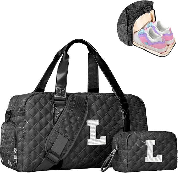 Elilier Initial Gym Bag for Girls, Graduation Gift Ideas, Personalized Weekender Bag, Monogram Overnight bag for teens