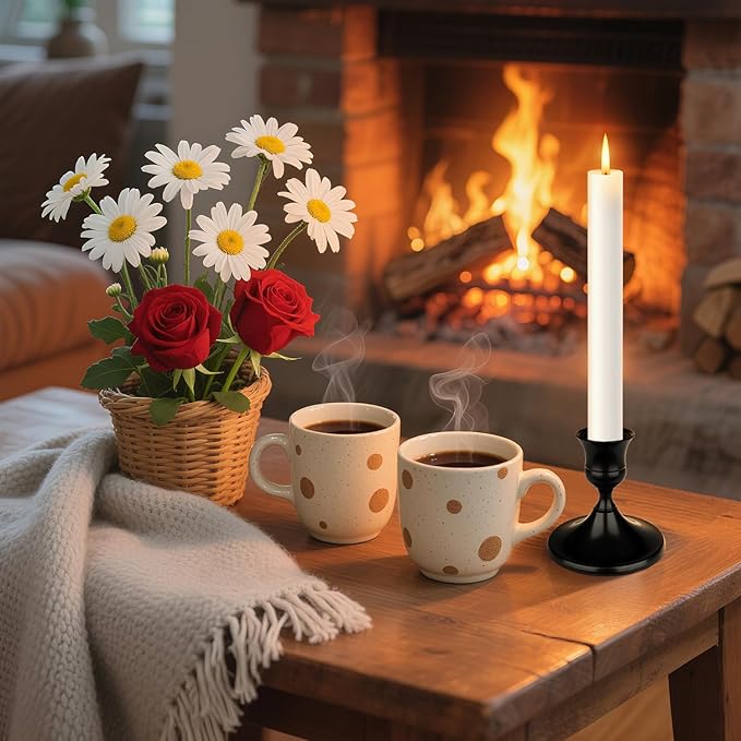 Black Candle Holder Taper Candle Holders, Set of 6 Candlestick Holders Decor for Home Decor, Metal Taper Candleholder for Fall Thanksgiving Halloween Christmas Table Fireplace Decor (6, Black)