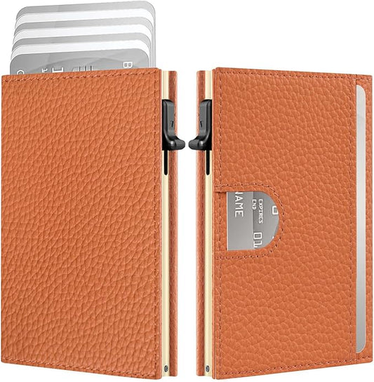 Vast Scenery Women's Small Wallet - 2026 Trendy Vibrant Orange, RFID Blocking Smart Metal Pop Up Card Holder, Ultra Slim Fits Most Bags & Pockets, Holds 11+ Cards 10+ Bills, Gift for Her