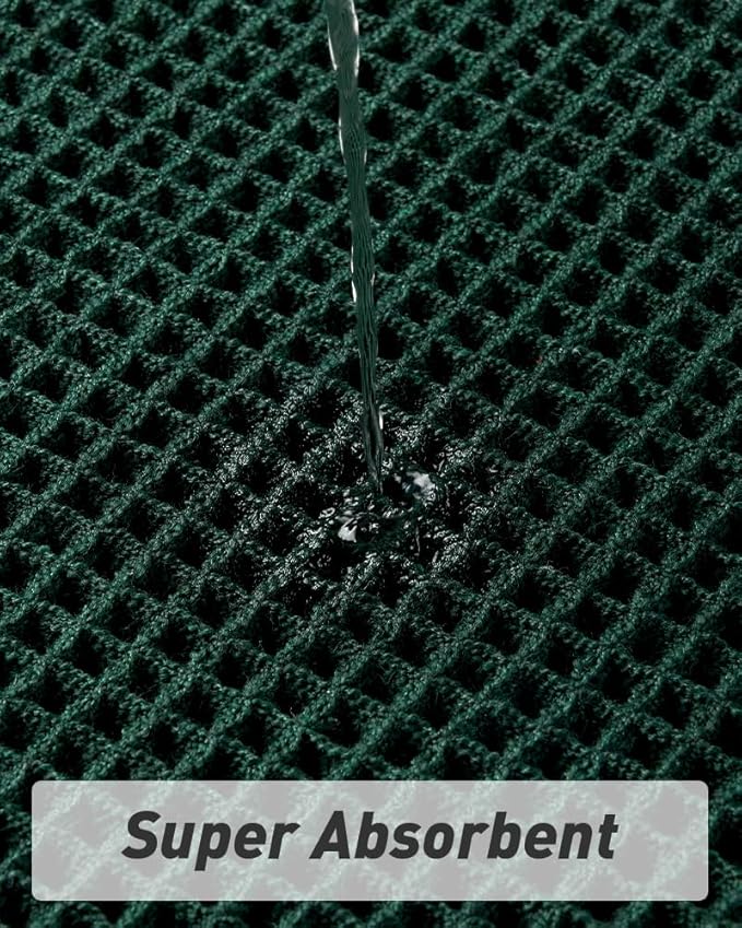AMOAMI Upgraded Waffle Bath Mat, Super Absorbent Non Slip Bath Mats for Bathroom Floor, Machine Washable Bathroom Rugs with Tassels, Rubber Backed Bathroom Mats, Ultra Soft, 17" x 24", Dark Green