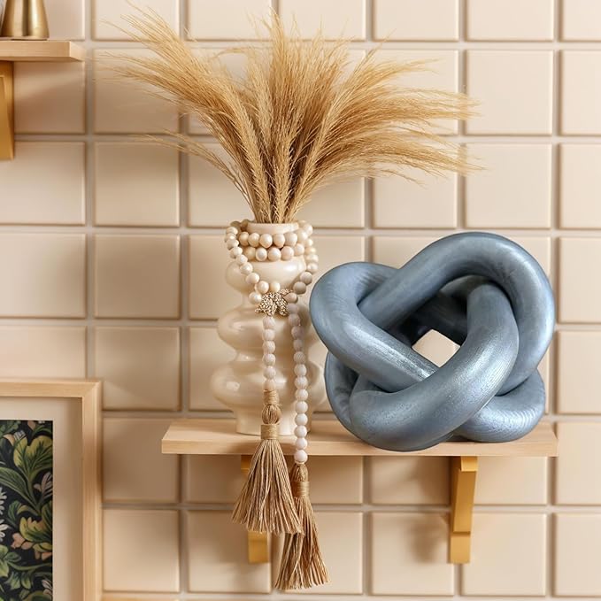 Wood Knot Chain Link Decor - 3 Link Boho Wooden Hand Carved Decorative Wooden Links Knots for Coffee Table Entryway Modern Farmhouse Shelf Decoration (Sliver)