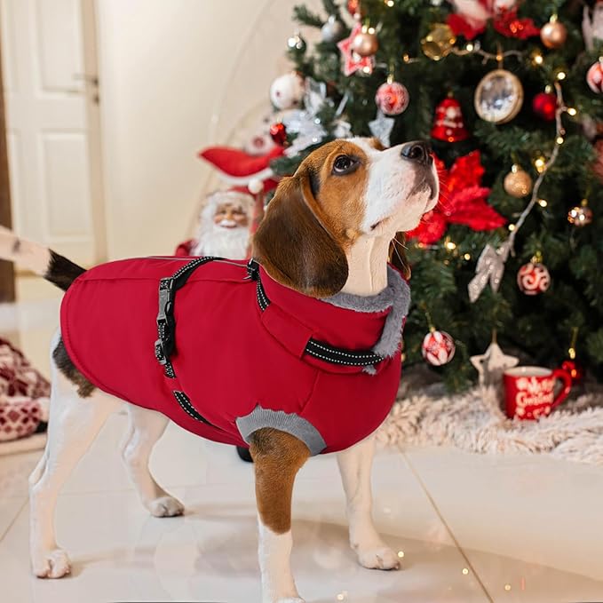 AOFITEE Small Dog Coat, Warm Dog Jacket Winter, Windproof Puppy Winter Coat with Harness & Zipper, Reflective Turtleneck Fleece Pet Sweater Snow Jacket Snowsuit for Schnauzer, Yorkshire Terrier, S