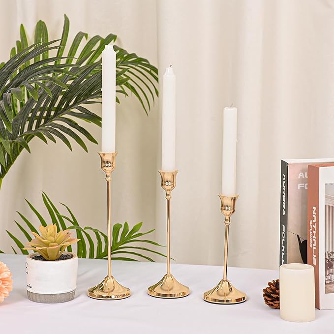 Candlestick Holders 30 PCS, Metal Taper Candle Holder, Gold Candle Holders for Pillar Candles, Vintage Dining Table Centerpiece Decorations for Wedding Party Christmas Halloween Decor