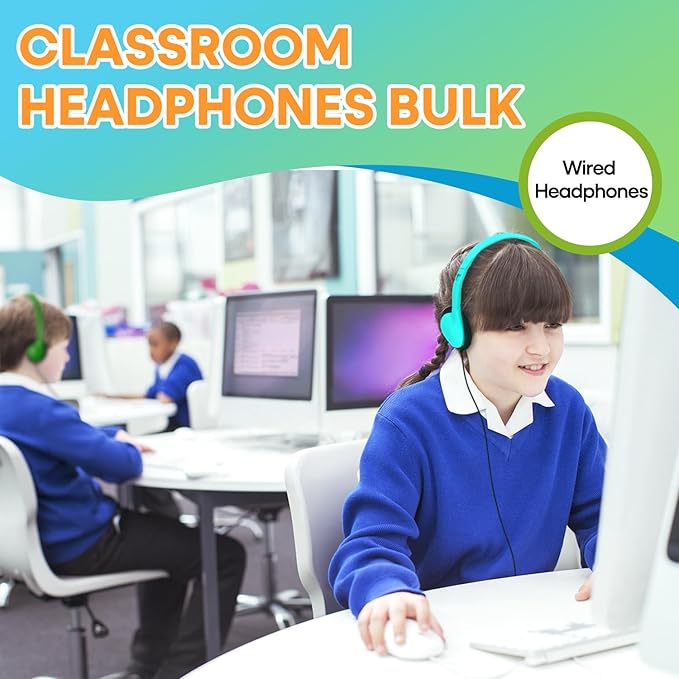 50 Pack Classroom Headphones Bulk for Students Kids Schools, Wholesale Class Set Durable Wired Earphones for Students Children Toddler Teens Boys Girls and Adult (HY857,50 Mixed)