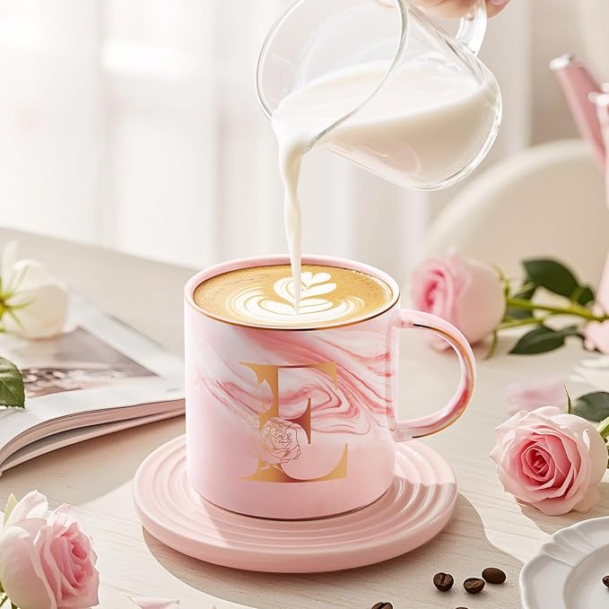 Valentines Day Gifts for Her, Anniversary Birthday Galentines Gifts for Women Mom Grandma Friend Sister Wife Teacher Coworker, Personalized Initial Customized Gift Monogrammed A-Z Coffee Mug 12 OZ(E)