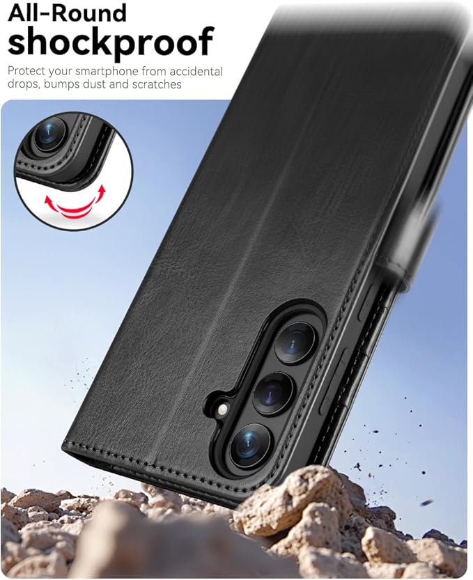 OCASE Compatible with Galaxy S25 FE Wallet Case, PU Leather Flip Folio Case with Card Holders RFID Blocking Kickstand [Shockproof TPU Inner Shell] Protective Phone Cover 2025, Black