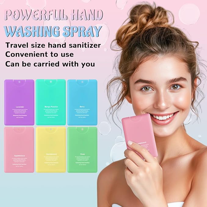 Dansib 24 Pack Hand Sanitizer Spray Bulk Travel Size Mini Hydrating Hand Sanitizer Colorful Pocket Spray Gifts for Women Coworker Party Favor Birthday End of Year Appreciation Gifts