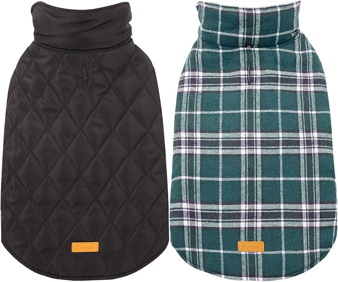Kuoser Waterproof Dog Coat, Reversible Dog Jacket for Medium Dogs, Adjustable Durable Doggie Winter Coat Warm Puppy Cold Weather Apparel from Small to Large Breed, Green M