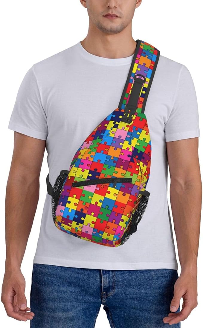 QFXUYNG Autism Awareness Adult Sling Bag Unisex Chest Bags Crossbody Backpack Casual Daypacks Shoulder Bag for Women Men Cycling Hiking Travel