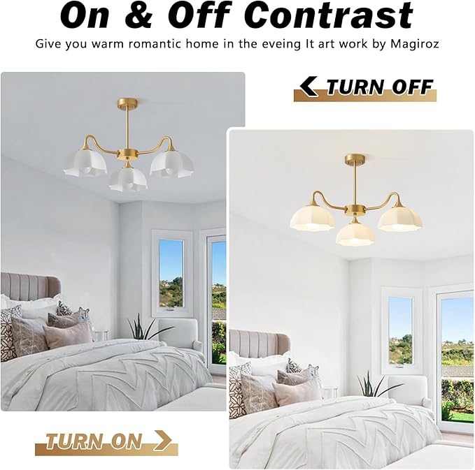 Mid Century Modern 3 Light Sputnik Chandeliers Retro Gold Milk Glass Chandelier Pendant Light Fixture Nordic White Ceramic Kitchen Island Hanging Lights Dining Room Ceiling Lamp MPL13-3 GD