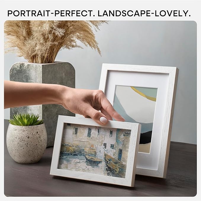 Homeforia 8x11 Picture Frame White, High End Oak 8 x 11 Wood Frames with Mat 6 by 9 Print, 8by11 Wooden Frame Matted to 6x9 inch Photo, 11x8 Wall or Tabletop Frames, Tempered Glass, Wall Kit, Set of 1