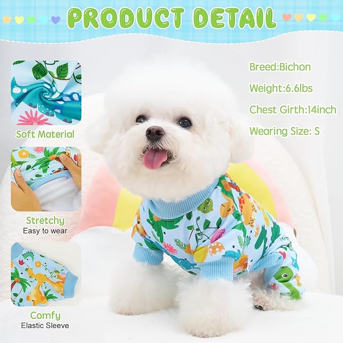 XPUDAC 4 Pack Dog Pajamas Soft Strechy Summer Doggie Clothes for Small Medium Dogs Boy Girl Cat Apparel-L