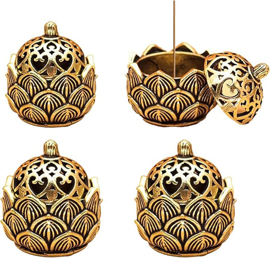 4 Pack Incense Cone Holder Small Cute Lotus Metal Incense Cone Holder Burner Brass Dhoop Items Decor with Incense Sticks Holders for Home Worship Decoration
