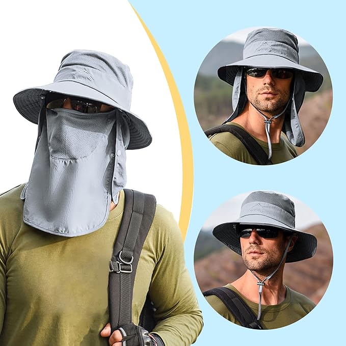 Fishing Hat for Men & Women, Outdoor UV Sun Protection Wide Brim Hat with Face Cover & Neck Flap
