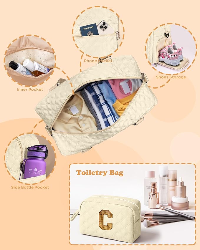 Elilier Gifts for Girls Age 10 11 12 13 14 15 16 17 18, Initial Travel Duffel Bag, Graduation Gifts for Her, Monogram Overnight Bag, Gift for Friend Sister Women gifts