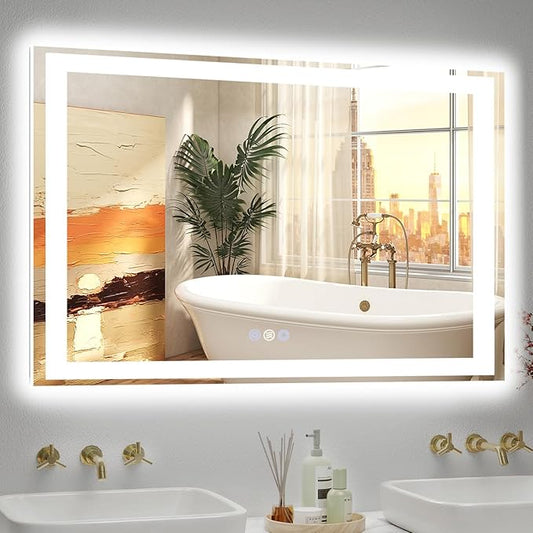 32"x 40" LED Bathroom Mirror, 3 Colors Vanity Mirror with Lights, Front and Backlit Bathroom Mirror with Lights, LED Smart Mirror for Wall, Tempered Glass, Anti-Fog, Stepless Dimmable, Memory(ETL)