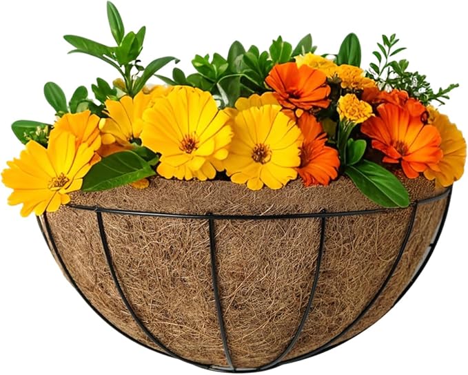 LX7 3-Pack Hanging & Wall-Mounted Plant Baskets with Natural Coconut Fiber Liner, Decorative Planters for Home Garden Patio Yard (3Pack HalfWall, 10Inch)