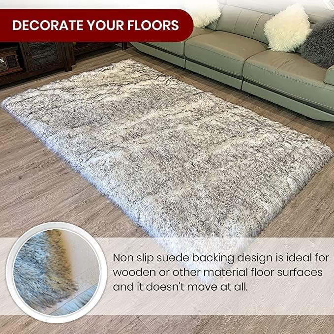 LAMBZY High Pile Super Soft Faux Sheepskin Rug (White/Black, 3'x5')