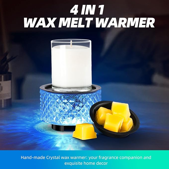 Wax Melt Warmer, Electric Wax Warmer for Scented Wax, All-in-One Candle Wax Melter with PTC Heating and 7 Color Lights, Crystal Fragrance Oil Burner for Women Gifts (Quilt Glass)