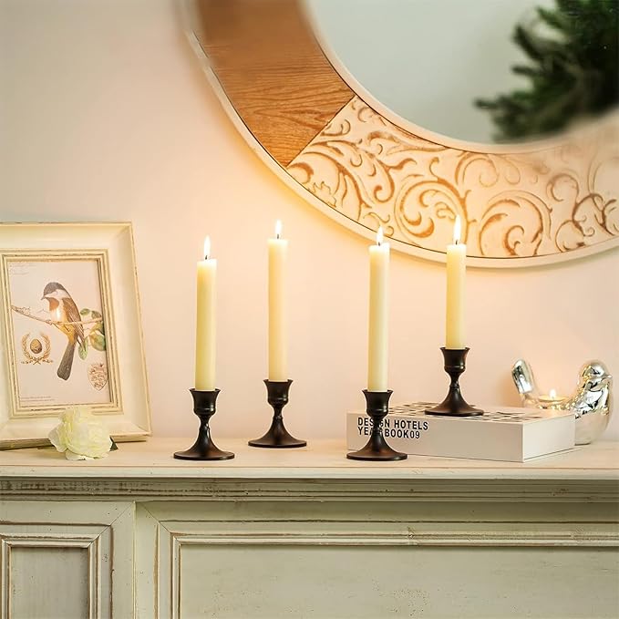 Vintage Black Taper Candle Holders Set of 6, Metal Candlestick Holders Elegant Handcrafted Décor for Weddings, Dining & Meditation,Table Centerpiece, Party, Christmas Decoration or Home Decor