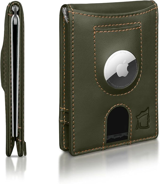 Kingly Trace Airtag Wallet for Men - Smart RFID Blocking Leather Wallet with Airtag Holder & Money Clip - Minimalist Trackable Design with Pull Tab - Secure Wallets