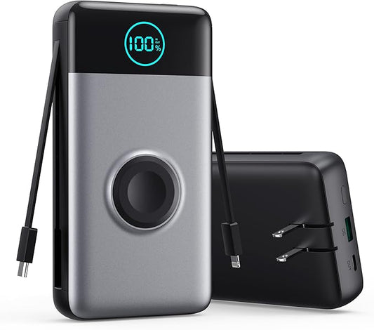 Portable Charger for iPhone, 40800mAh Power Bank with Built-in Cables & AC Wall Plug, All in One 5 Outputs USB C Fast Charging External Battery Pack for iPhone 17/16/15/14, Android, Travel Essential