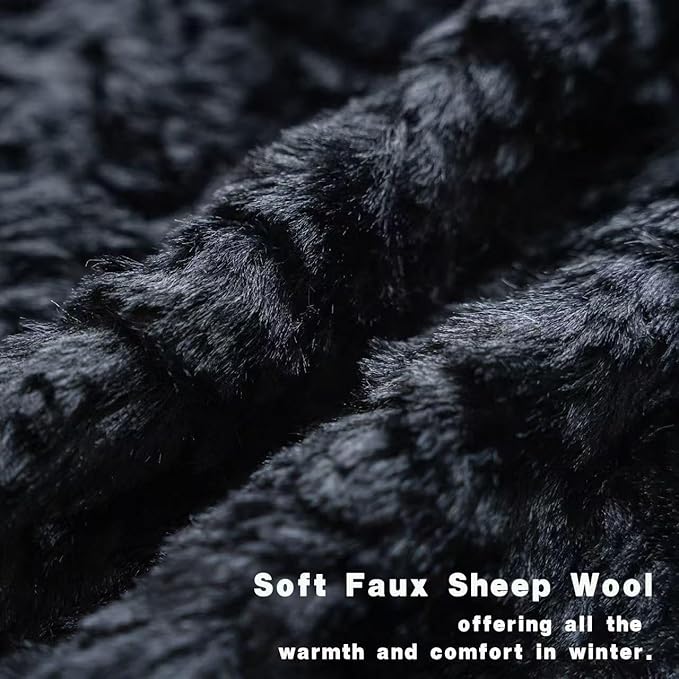 Neelvin Set of 2 Faux Fur Throw Pillow Covers 16x16 Inch Black Cozy Soft Solid Decorative Pillowcases Thick Plush Sheepskin Cushion Case for Chair and Couch Sofa Bedroom