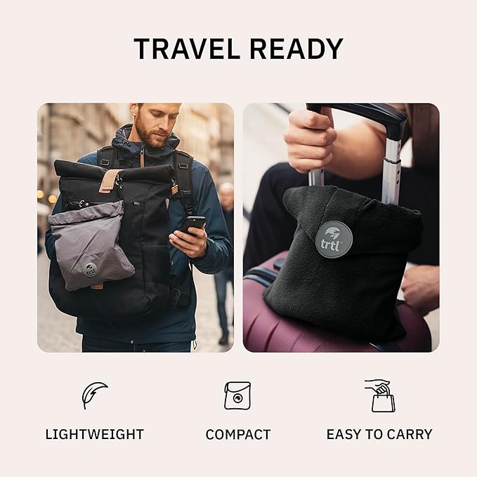 trtl Pillow - Scientifically Proven, Super Soft Neck Support Travel Pillow for Sleeping - Lightweight and Machine Washable - Ergonomic Design for Traveling on Airplanes, Cars, and Trains - Black