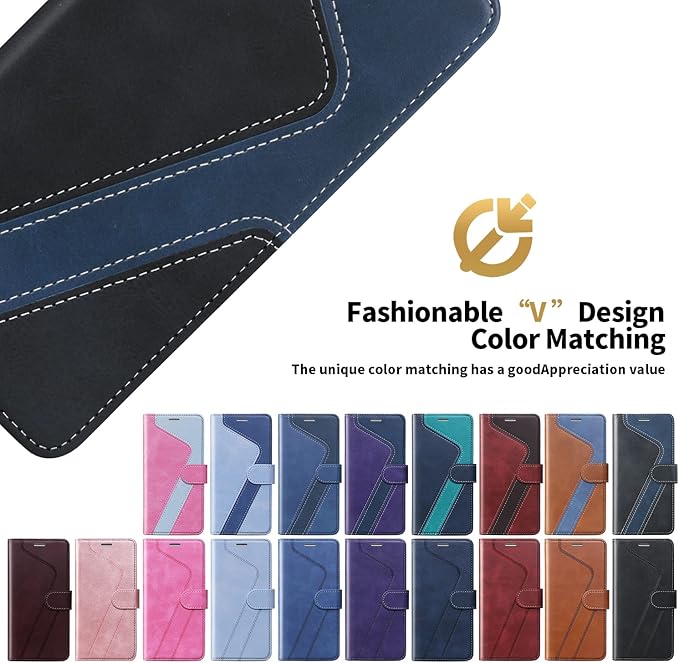 CIVICASE for iPhone 14 Pro Max Wallet Case,Leather Flip Case [RFID Blocking] Credit Card Holder Folio Magnetic Stand TPU Shockproof Cover Color Matching for iPhone 14 Pro Max (6.7") Black Blue
