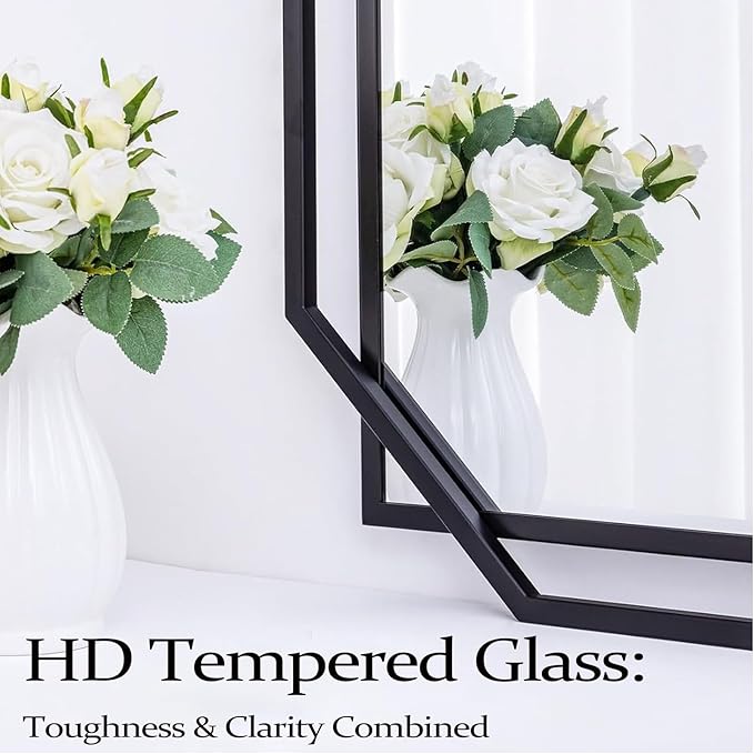 48.5"x32.5" Large Decorative Bathroom Mirror for Wall with Metal Frame, Black Hanging Mirror for Wall, Living Room, Dining Room, Entryway