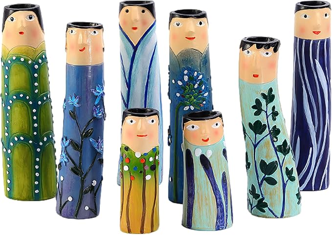 Spring Bud Vases, Bohemian Family Face Vase Boho Cute Home Decor, Character Vase Flower Plant Holder Bathroom Shelf Decor for House Decor Living Room Wedding Centerpieces (F)