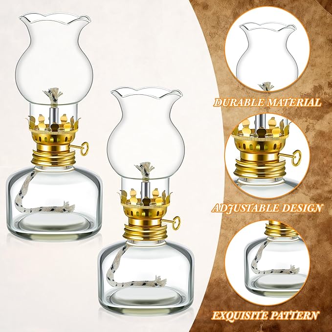 Yexiya Vintage Glass Kerosene Lamp Rustic Oil Lamp Lantern Chamber Oil Clear Kerosene Hurricane with 6.6 ft Extra Wick for Indoor Use Lighting Decor Emergency (6 Set,Modern Style)