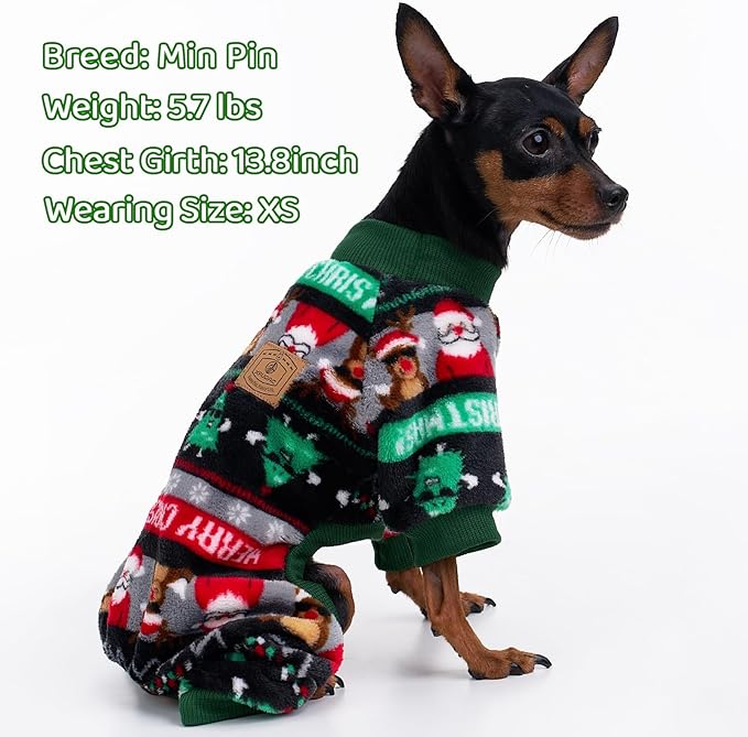 XPUDAC Christmas Dog Pajamas Fleece Dog Sweater Holiday Pet Outfit for Small Medium Dogs Girl Boy Puppy Clothes Onesie, L