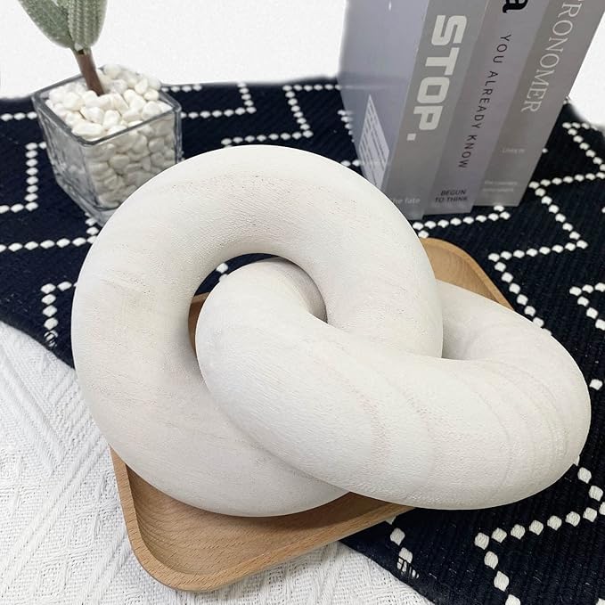 S-SNAIL-OO 2-link Wood Chain Link Decor, Hand Carved Boho Bead, Suitable for Bedroom, Living Room, Coffee Table Decor (White)
