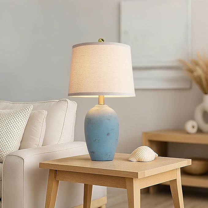 21'' Set of 2 Farmhouse Ceramic Lamps for Bedroom, Traditional Nightstand Bedside Desk Table Lamp for Living Room Office Dorm, 2 Bulbs Included