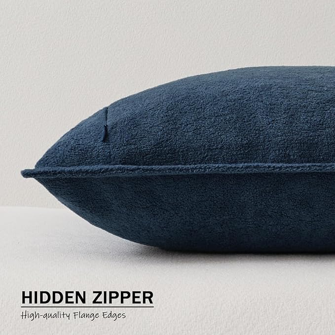 Kevin Textile Waterproof Decorative Pillow Covers Navy Blue 20x20 Inch Pack of 2 Soft Boucle Textured Throw Pillowcases Elegant Accent Pillows for Couch Sofa Chair Bed Home Decor Indoor Outdoor